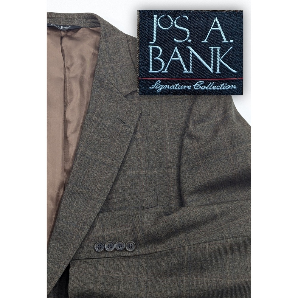 Jos. A. Bank Blazer Coat Sports Suit Jacket 100% Wool 44R Brown‎ Glenn Check EUC